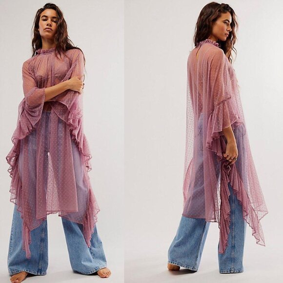 Free People Tops - Free People Swiss Dot Ruffle Kaftan in Lilac NEW